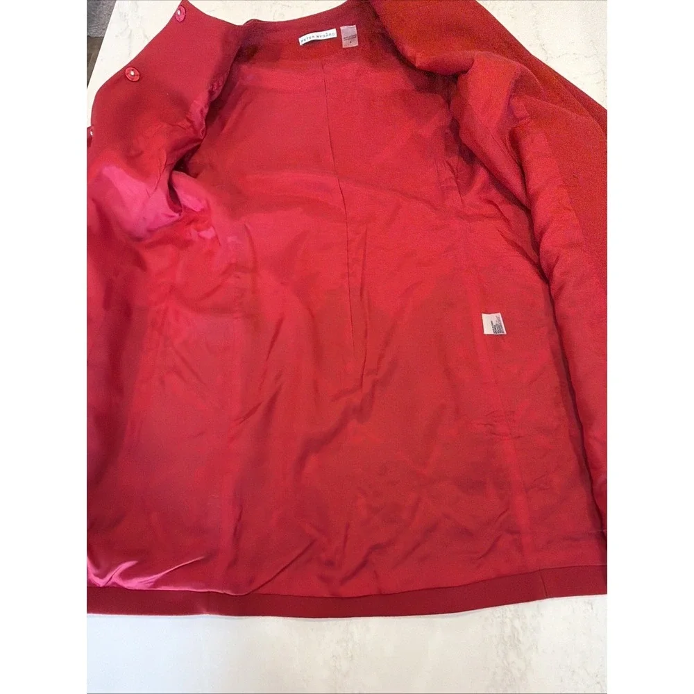 PETER NYGARD Women's Embroidered Red Long Lined Coat Jacket Sz 6 - Picture 7 of 12